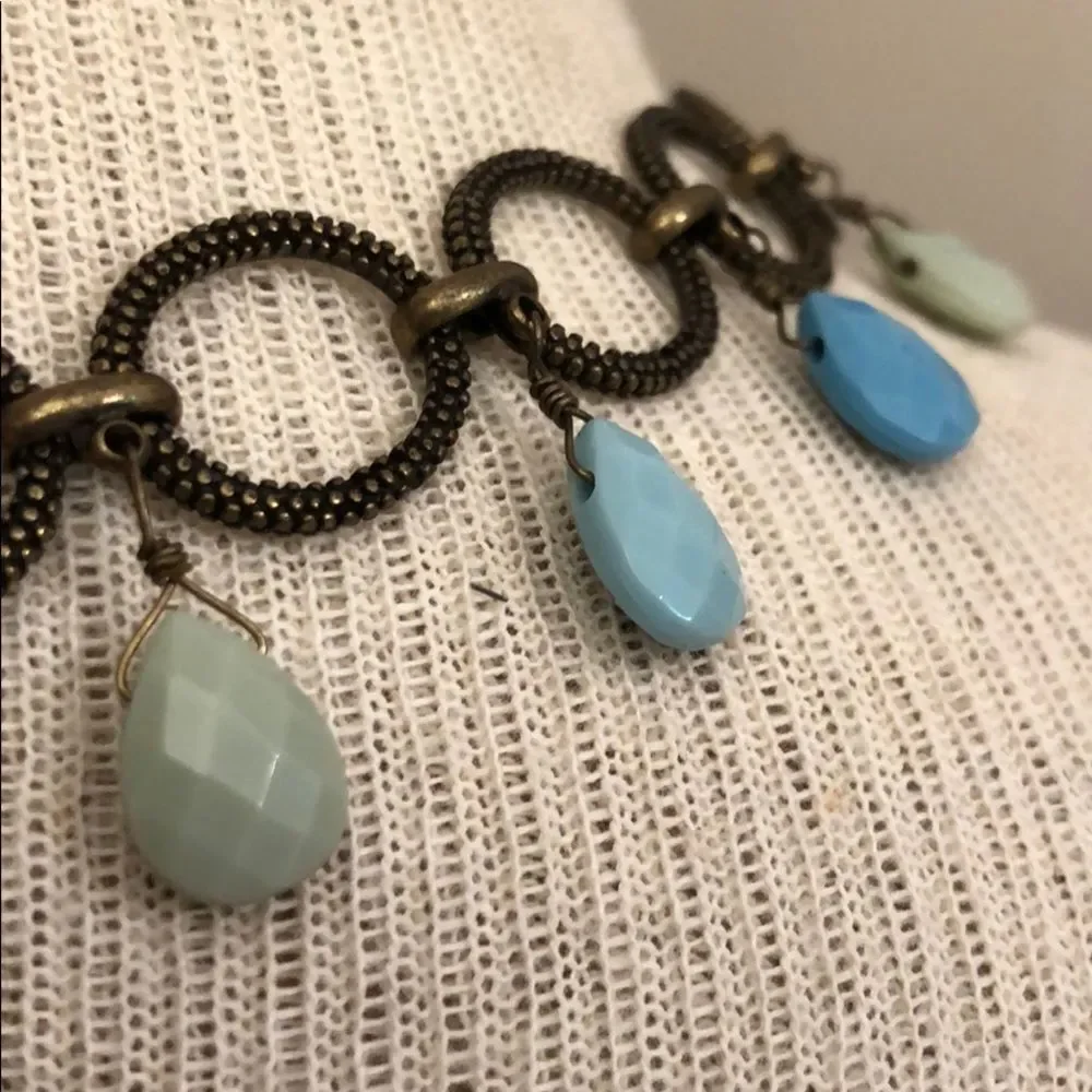 Premier Designs Caribbean Antique Goldtone - Bronze Chain Necklace Blue Beads